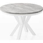 Table � manger extensible ? clara ? ronde ? gris b�ton ? pieds m�tal blanc ? style industriel ? 100 - ...