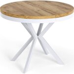 Table � manger extensible ? cloud ? ronde ? ch�ne craft ? pieds m�tal blancs ? 90 - 170 x 90 x 76 cm ...