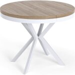 Table � manger extensible ? cloud ? ronde ? ch�ne sonoma ? pieds m�tal blancs ? 90 - 170 x 90 x 76 cm ...