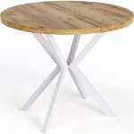 Table � manger extensible ? della ? ronde ? style loft ? ch�ne craft ? pieds m�tal blanc ? 100 - 180 ...
