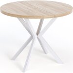 Table à manger extensible ? della ? ronde ? style loft ? chêne sonoma ? pieds métal blanc ? 100 - 180 ... Table à manger extensible ? della ? ronde ? style loft ? chêne sonoma ? pieds métal blanc ? 100 - 180 ...