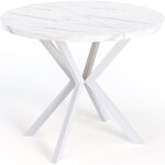 Table � manger extensible ? della ? ronde ? style loft ? marbre blanc ? pieds m�tal blanc ? 100 - 180 ...