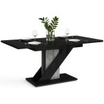 Table à manger extensible evan noir laqué et beton 120 à 160 cm 6 personnes Table à manger extensible evan noir laqué et beton 120 à 160 cm 6 personnes