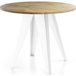 Table � manger extensible ? griffin ? ronde ? ch�ne lancelot ? pieds m�tal blanc ? style industriel ? ...