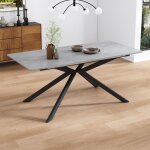 Table � manger extensible - modernluxe - pieds crois�s en fer forg� - plateau � motif de ciment - gris ...