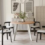 Table � manger extensible monde - 4 - 6 personnes - ronde - ch�ne / blanc - 100 - 176 x 100 x 76 cm