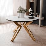Table � manger extensible ramiro - 4 - 6 personnes - ronde - bianco / gold - 100 - 176 x 100 x 76 cm