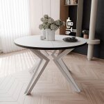 Table � manger extensible ramiro - 4 - 6 personnes - ronde - blanc - 120 - 196 x 120 x 76 cm