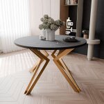 Table � manger extensible ramiro - 4 - 6 personnes - ronde - gris / dor� - 120 - 196 x 120 x 76 cm