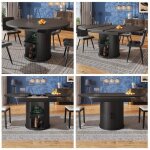 Table � manger extensible ronde 118 - 158x118x76cm table � manger 6 personnes avec rangement pour salon ...