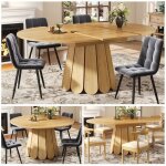 Table à manger extensible ronde 118 - 158x118x76cm table à manger bois 6 personnes avec rangement pour ... Table à manger extensible ronde 118 - 158x118x76cm table à manger bois 6 personnes avec rangement pour ...