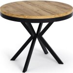 Table � manger extensible ? ross ? ronde ? style loft ? ch�ne craft ? pieds m�tal noir ? gain de place ...