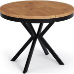 Table � manger extensible ? ross ? ronde ? style loft ? ch�ne lancelot ? pieds m�tal noir ? gain de place ...