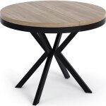 Table � manger extensible ? ross ? ronde ? style loft ? ch�ne sonoma ? pieds m�tal noir ? gain de place ...