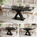 Table � manger extensible - noir laqu� - mdf et m�tal - 120 � 160 cm