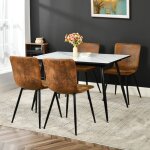 Table  manger extensible urban meuble? plateau en bois blanc 120 - 160x80x75cm ? 4 chaises marron effet ...