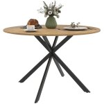 Table � manger - homcom - ronde - 4 personnes - 120 cm - style industriel - plateau aspect bois pi�tement ...