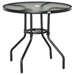 Table � manger de jardin - outsunny - avec trou de parasol - plateau en verre tremp� - pour jardin patio ...