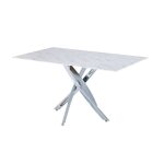 Table repas jessica xxl chrome et plateau en verre marbre blanc 180 cm 6 � 8 couverts