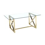 Table � manger verre transparent pied m�tal dor� 180x90 cm kensy