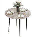 Table  manger marbre ronde - table salle  manger scandinave - table cuisine avec pieds en mtal - gris ...