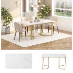 Table � manger moderne 140x80cm - plateau marbre blanc mdf - pieds m�tal adjustables - pour 6 personnes ...