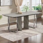 Table À manger moderne 180x80x75cm - pieds métal gris / argent - minimaliste & robuste - pour 6 personnes ... Table À manger moderne 180x80x75cm - pieds métal gris / argent - minimaliste & robuste - pour 6 personnes ...