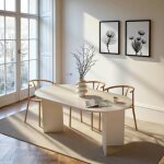 Table � manger moderne blanche effet bois pieds en v 180 cm marfa