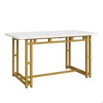 Table  manger moderne - rectangulaire - effet marbre blanc - pieds en dor - convient aux salles  manger ...