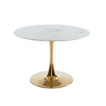 Table � manger monika verre effet marbre 110cm pied dor�