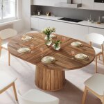 Table � manger ovale - 140�100�75 cm - base cylindrique - convient pour salle � manger cuisine (marron) ...