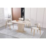 Table à manger ovale 4 à 6 personnes - effet travertin beige - bois mdf - lise Table à manger ovale 4 à 6 personnes - effet travertin beige - bois mdf - lise