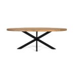 Table � manger ovale en bois de manguier - 8 places - 220x120x77 cm - pi�tement fer noir - aspect bois ...