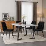 Table � manger - motif marbre - plateau mdf - pieds en fer noir - 6 places