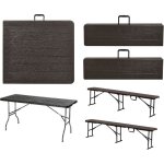 Table a manger pliante avec lot de 2 bancs pliable - table de jardin exterieur avec bancs plastique - ...