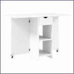 Table � manger pliante - homcom - �conomiseur d?espace pour petits espaces avec rangement ? blanc