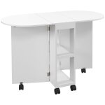Table  manger pliante - homcom - roulettes - 4 personnes - 2 abattants 2 tagres - panneau de particules ...