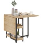 Table  manger pliante - homcom - sur roulettes - 4 personnes - compartiments ouverts - pour petits espaces ...