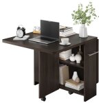 Table � manger pliante mobile 127x80x75cm ? 2 �tag�res ouvertes ? console extensible sur roulettes avec ...