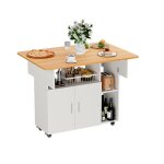 Table � manger pliante mobile - table dappoint pliante - table pliante en bois - avec roulettes - table ...