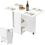 Table � manger pliante mobile - table de salle � manger avec roues - table � manger extensible en bois ...