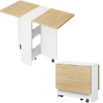 Table � manger pliante - promiracal - blanc & ch�ne - 120x60 cm - 4 � 6 couverts - mobilit� simplifi�e ...