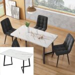 Table � manger rectangulaire 117cm moderne - plateau mdf marbr� + pieds m�tal - salon / cuisine - contemporain ...