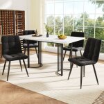 Table � manger - rectangulaire extensible 140 - 180cm - 4 chaises velours - noir et blanc - design moderne ...