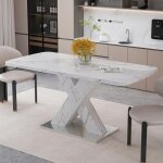 Table � manger rectangulaire extensible moderne 120cm - 160cm avec plateau en marbre blanc + pieds en ...