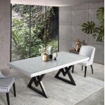 Table � manger rectangulaire - giner y colomer - bois de manguier - plateau sculpt� - verre 8 mm