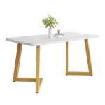 Table À manger rectangulaire de luxe blanche légère avec cadre en métal salle À manger moderne avec pieds ... Table À manger rectangulaire de luxe blanche légère avec cadre en métal salle À manger moderne avec pieds ...