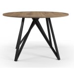 Table � manger table de repas ronde aspect bois coloris ch�ne pieds en m�tal noir - diam�tre 130 x hauteur ...