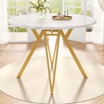Table ronde 100�100�76cm mod�le de marbre blanc&or - pieds m�tal �l�gants - pour 4 personnes salon&salle ...