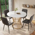 Table à manger ronde 100 cm + 4 chaises velours noir pour 4 personnes plateau mdf effet marbre blanc ... Table à manger ronde 100 cm + 4 chaises velours noir pour 4 personnes plateau mdf effet marbre blanc ...